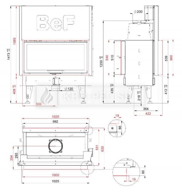 BeF Twin V 10 II kvalitná, dizajnová teplovzdušná krbová vložka s výsuvnými dvierkkami a zadným prikladaním krb-pec