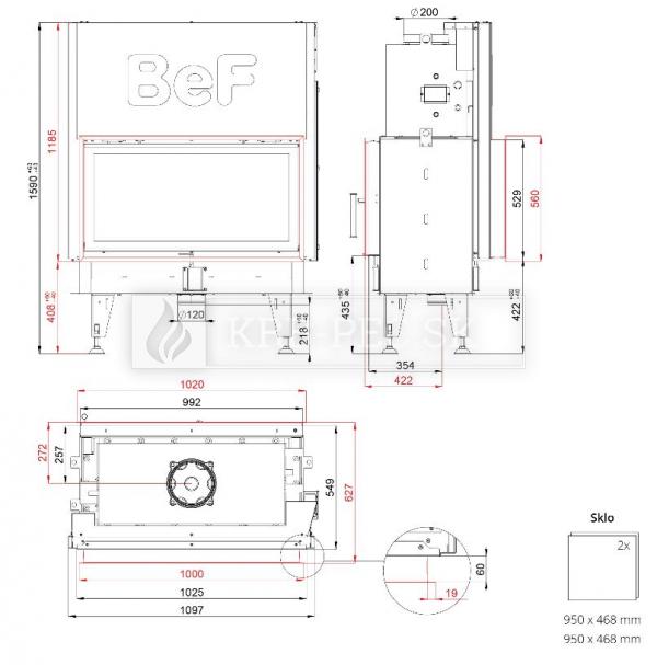 BeF Twin V 10 Aquatic II kvalitná, dizajnová teplovodná krbová vložka s výsuvnými dvierkkami a zadným prikladaním krb-pec