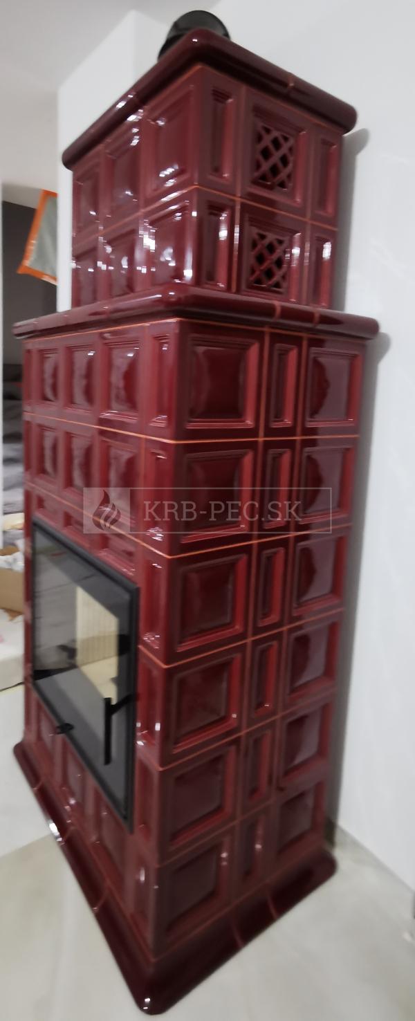 Hein BARACCA OU červená šarlátová keramické kachle s kvalitnou krbovou vložkou krb-pec