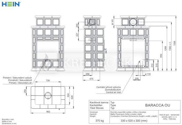 Hein BARACCA OU keramické kachle s kvalitnou krbovou vložkou krb-pec