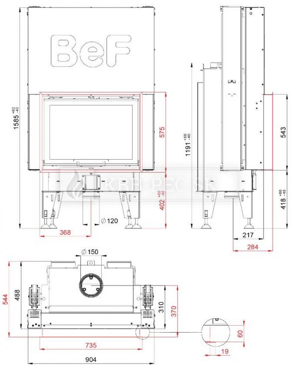 BeF Therm V 7 dizajnová krbová vložka s výsuvnými dvierkami krb-pec