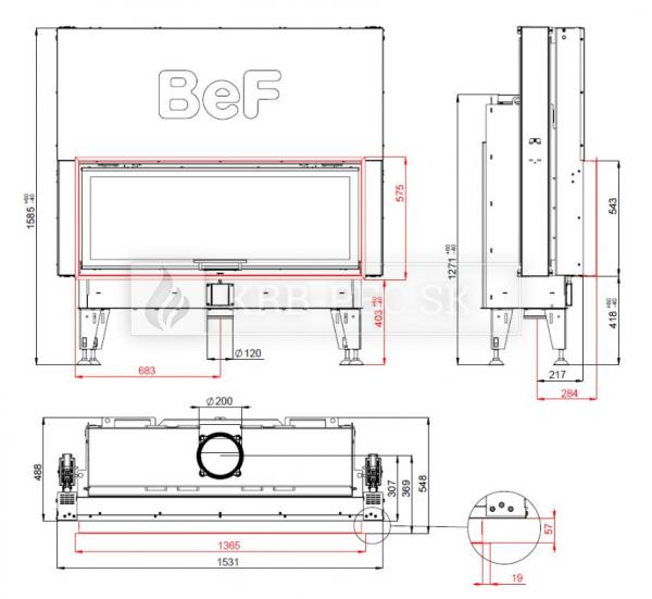 BeF Therm V 14 dizajnová krbová vložka s výsuvnými dvierkami krb-pec