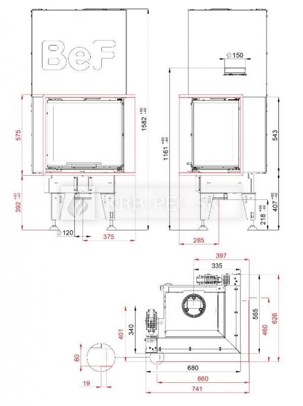 BeF Therm V 6 CP dizajnová krbová vložka s výsuvnými dvierkami krb-pec