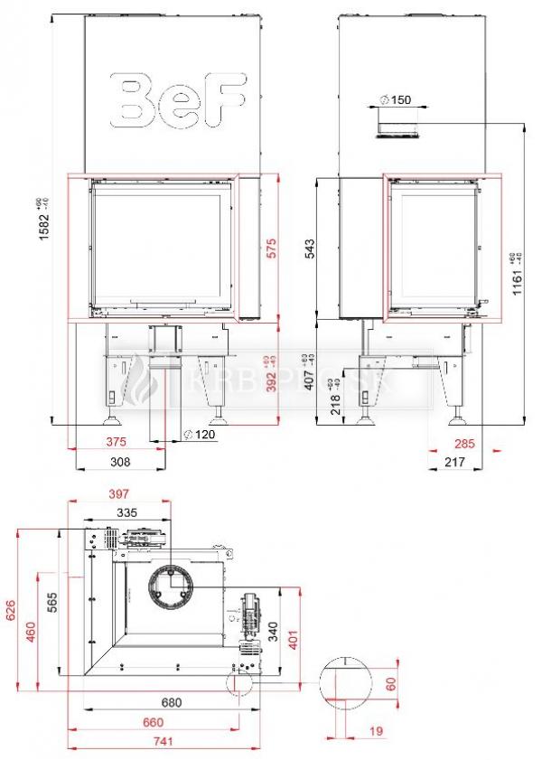  BeF Therm V 6 CL dizajnová krbová vložka s výsuvnými dvierkami krb-pec
