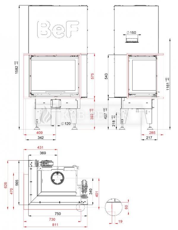 BeF Therm V 7 CL dizajnová krbová vložka s výsuvnými dvierkami krb-pec