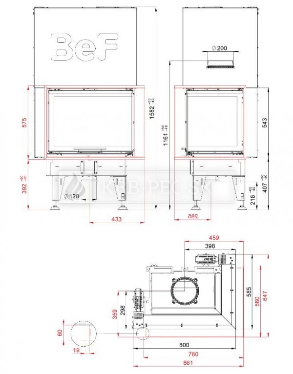 BeF Therm V 8 CP dizajnová krbová vložka s výsuvnými dvierkami krb-pec