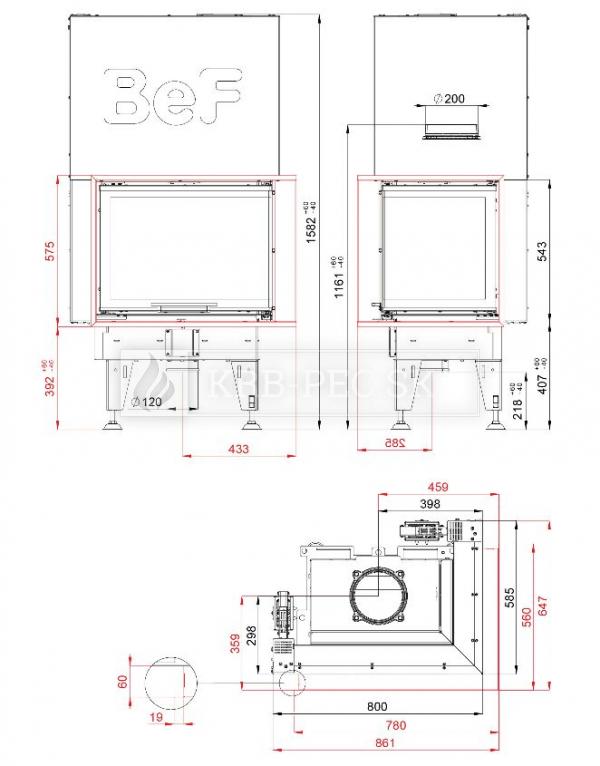 BeF Therm V 8 CP dizajnová krbová vložka s výsuvnými dvierkami krb-pec