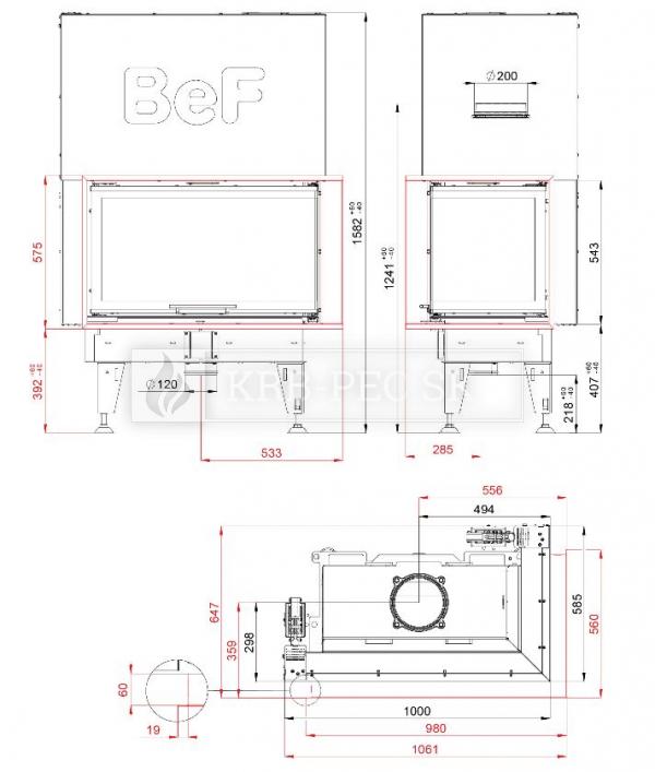 BeF Therm V 10 CP dizajnová krbová vložka s výsuvnými dvierkami krb-pec