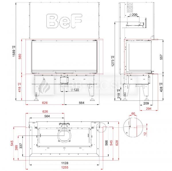 BeF Therm V 10 C obojstranná krbová vložka s výsuvnými dvierkami krb-pec