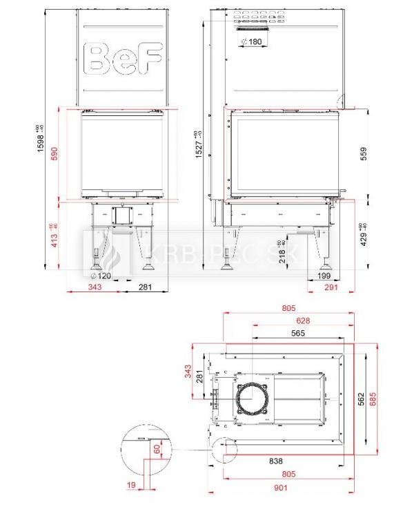 BeF Therm V 6 U krbyonline dizajnová, luxusná krbová vložka s výsuvnými dvierkami krb-pec