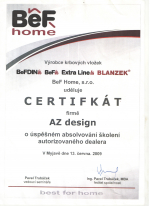 BeF Home certifikát - Autorizovaný dealer - AZ DESIGN - Tibor Chudoba krb-pec