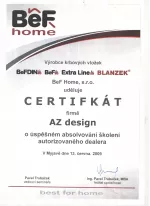 BeF Home certifikát - Autorizovaný dealer - AZ DESIGN - Tibor Chudoba krb-pec