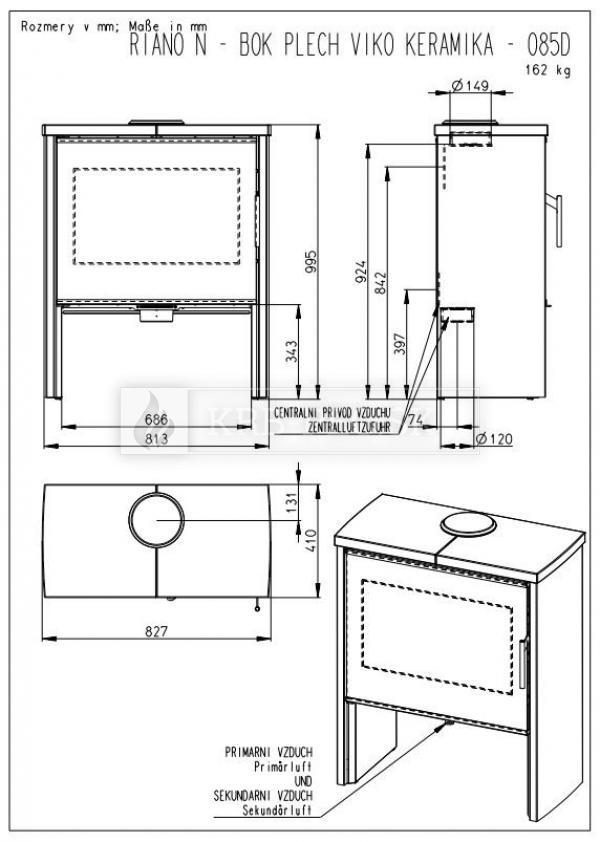 Romotop RIANO N 04 bok plech, veko keramika