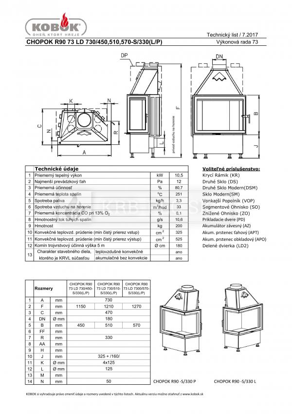 Kobok Chopok R90 73 LD 730/450 510 570-S/330 L/P oceľová krbová vložka s rohovým presklením krb-pec