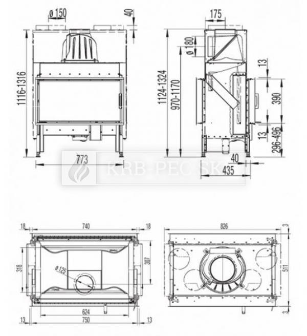 Austroflamm KV 75x39 K obojstranné