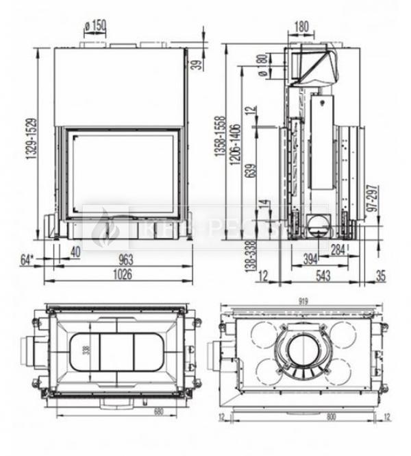 Austroflamm KV 80x64 S obojstranné