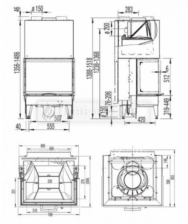 Austroflamm KV 71x51 trojstranné