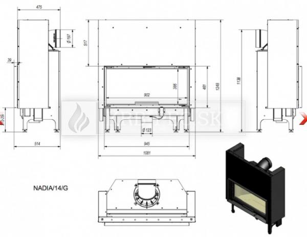 Kratki NADIA 14 G krbová vložka s výsuvnými dvierkami a rovným presklením krb-pec