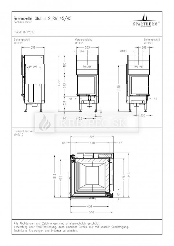 Spartherm Global 2 L/Rh 45/45 rohová kozubová vložka krb-pec