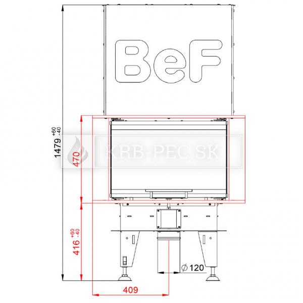 BeF Royal V 6 C teplovzdušná krbová vložka trojstranná s výsuvnými dvierkami krb-pec