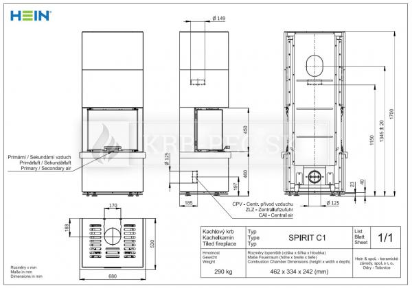 Hein Spirit C1 trojstranné kachle krb-pec