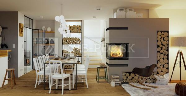 Kratki VNL 610/430 G exkluzívna oceľová rohová krbová vložka s výsuvným otváraním dvierok ľavé krb-pec