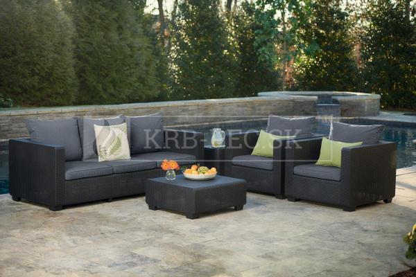 Keter Salta trojsedadlová záhradná pohovka v grafitovej farbe krb-pec