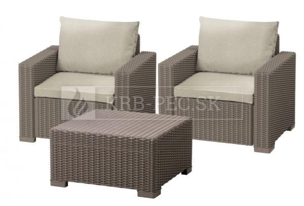 Keter California Cappuccino záhradný set nábytku (2 kreslá + stolík) krb-pec