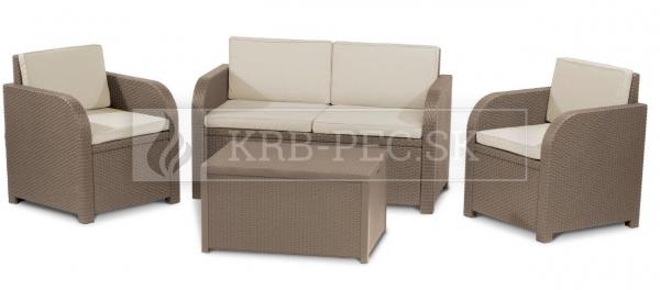 Keter Modena záhradný set nábytku hnedý (2 kreslá + úložný stolík + dvojsedadlová pohovka) krb-pec