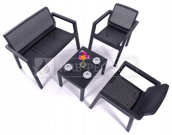 Keter Emily balkónový set nábytku grafitový (2 stoličky + stôl + sedačka) krb-pec