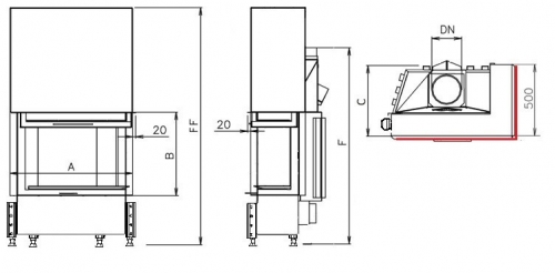 CHOPOK R90-S/500 - nákres krb-pec