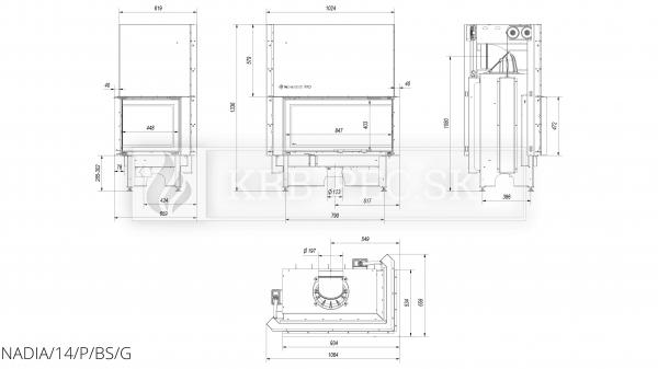 Kratki NADIA 14 P BS G krbová vložka s výsuvnými dvierkami a pravým rohovým presklením krb-pec