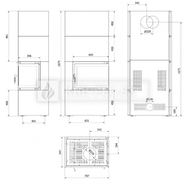 Kratki SIMPLE 8 BOX teplovzdušná oceľová krbová vložka s rohovým presklením krb-pec