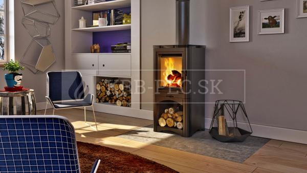 Kratki KOZA K5 oceľové krbové kachle na podstavci s boxom krb-pec