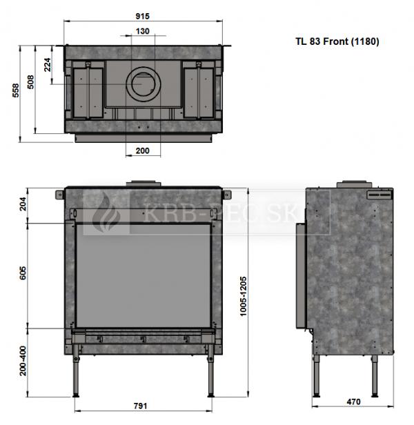 Trimline 83 Front plynová krbová vložka s rovným presklením krb-pec