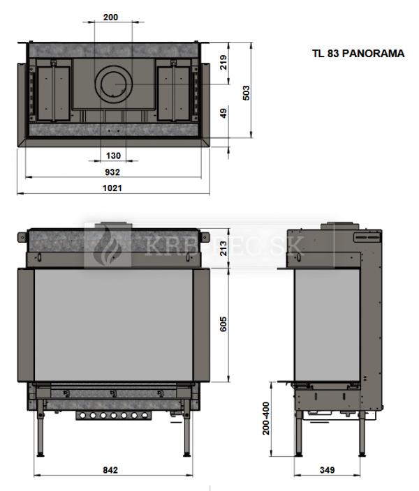 Trimline 83 Panoramic plynová krbová vložka s trojstranným presklením krb-pec