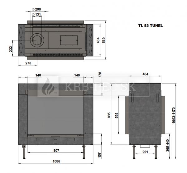Trimline 83 Tunnel plynová krbová vložka s obojstranným presklením krb-pec