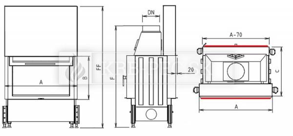 Kobok Chopok O 60 VD 670/450 510 570 teplovzdušná oceľová obojstranná krbová vložka s výsuvnými dvierkami krb-pec