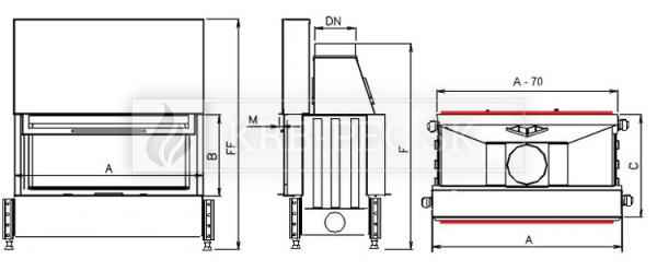 Kobok Chopok O 130 VD 1370/450 510 570 obojstranná teplovzdušná oceľová krbová vložka s výsuvnými dvierkami krb-pec