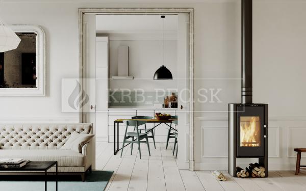 Defro Home SOLUM LOG krbové kachle s oceľovým povrhom a zásobníkom na drevo krb-pec