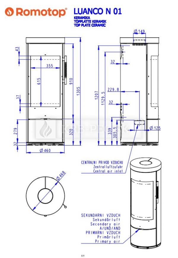 Romotop Luanco N 01 moderné krbové kachle s keramickým obložením krb-pec