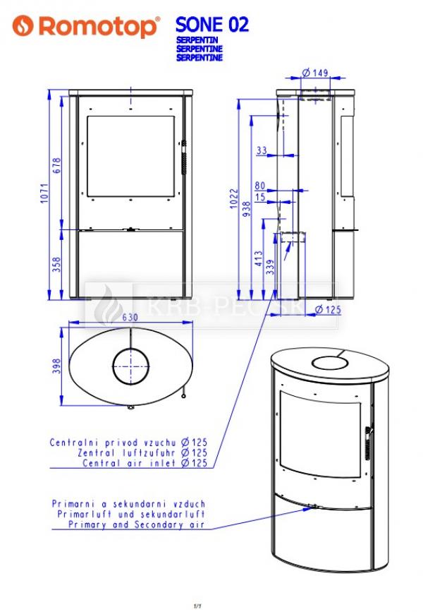 Romotop Sone 02 krbové kachle s mastencovým obložením a šamotovými tvarovkami krb-pec