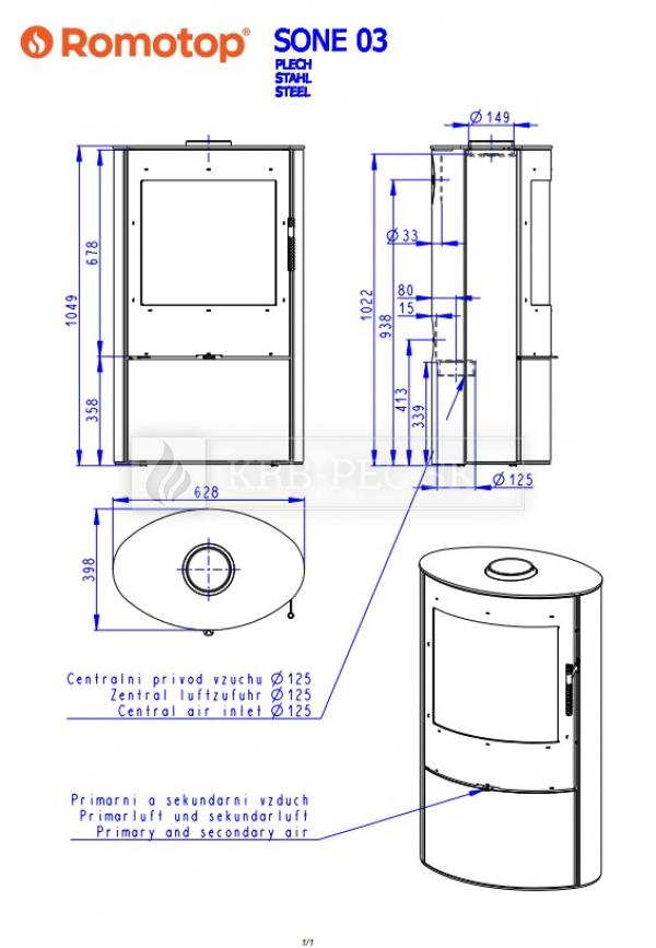 Romotop Sone 03 plechové krbové kachle so šamotovými tvarovkami krb-pec
