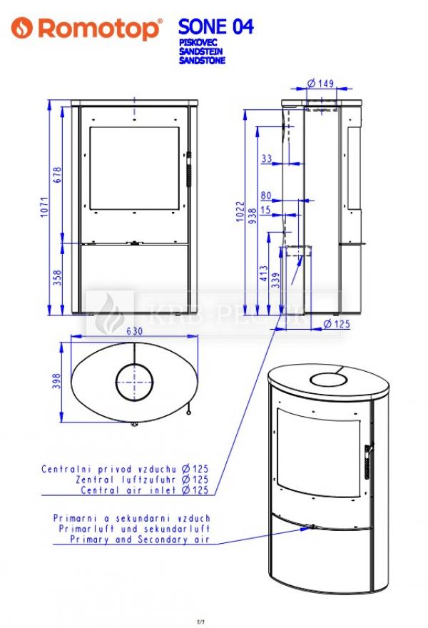 Romotop Sone 04 kvalitné krbové kachle s pieskovcovým obložením a šamotovými tvarovkami krb-pec