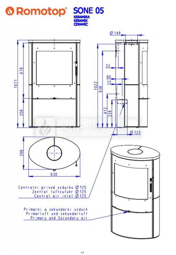 Romotop Sone 05 krbové kachle s keramickým obložením a šamotovými tvarovkami krb-pec