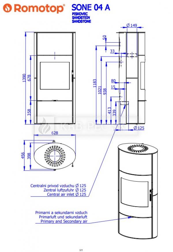 Romotop Sone 04 A akumulačné krbové kachle s pieskovcovým obložením a šamotovým ohniskom krb-pec