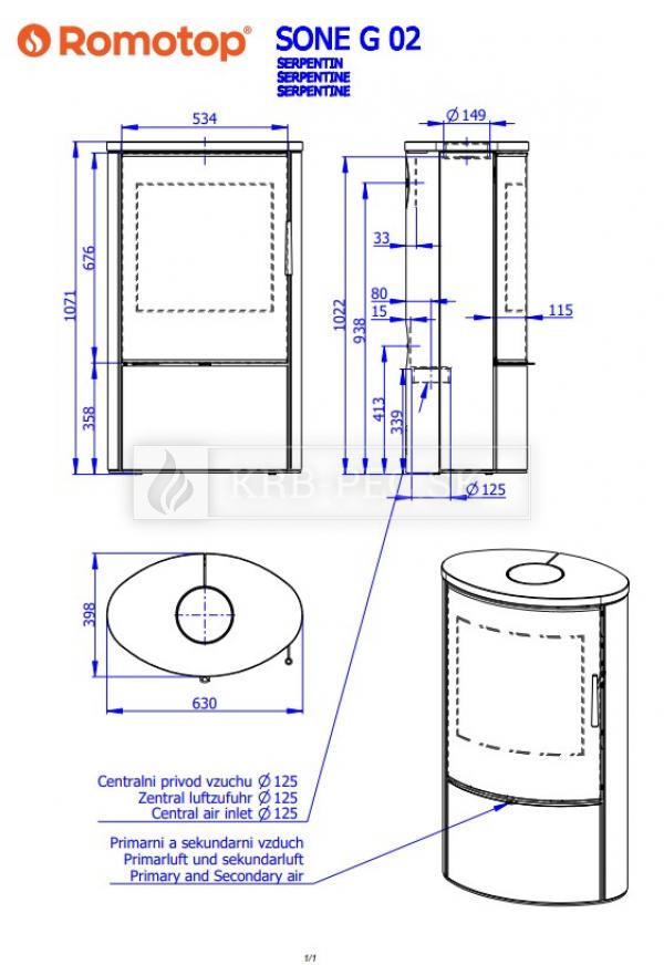 Romotop Sone G 02 krbové kachle s mastencovým obložením a dizajnovým sklom a šamotovým ohniskom krb-pec