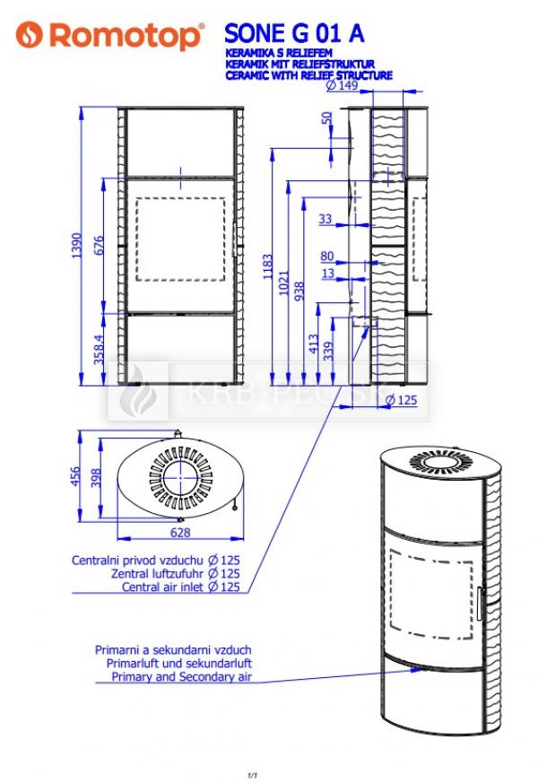 Romotop Sone G 01 A akumulačné keramické krbové kachle s reliéfom krb-pec