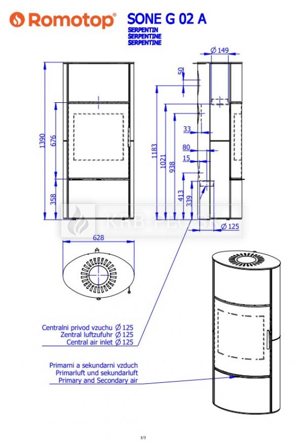 Romotop Sone G 02 A mastencové krbové kachle so šamotovým ohniskom krb-pec