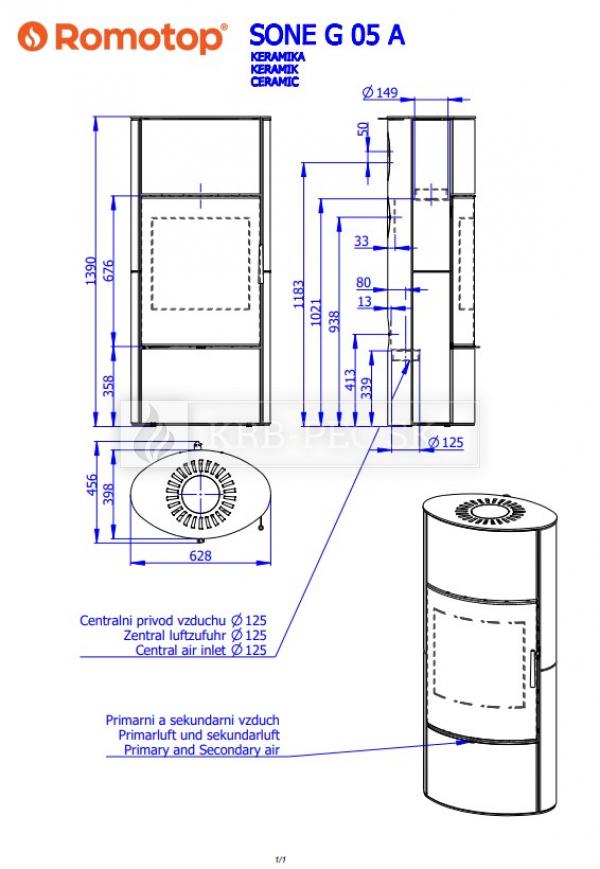 Romotop Sone G 05 A akumulačné keramické krbové kachle so šamotovými tvarovkami krb-pec